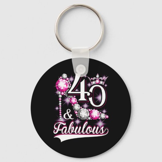 40 en Fabulous 40 jaar oude 40e verjaardag Diamond Sleutelhanger (Voorkant)