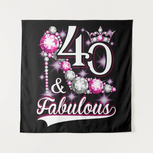 40 en Fabulous 40 jaar oude 40e verjaardag Diamond Wandkleed (Voorkant)