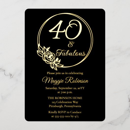 40 en Fabulous 40ste verjaardagsfeestje gestempeld Folie Uitnodiging (Voorkant)