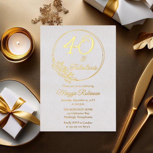 40 en Fabulous 40ste verjaardagsfeestje gestempeld Folie Uitnodiging
