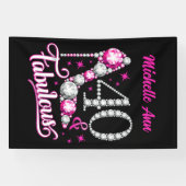 40 en Fabulous, 40th Birthday, elke naam, bewerkba Spandoek (Horizontaal)