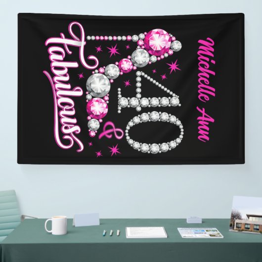 40 en Fabulous, 40th Birthday, elke naam, bewerkba Spandoek (Beurs)