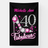 40 en Fabulous, 40th Birthday, elke naam, bewerkba Spandoek (Verticaal)