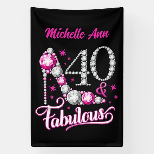 40 en Fabulous, 40th Birthday, elke naam, bewerkba Spandoek (Verticaal)