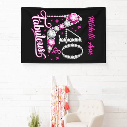 40 en Fabulous, 40th Birthday, elke naam, bewerkba Spandoek (Insitu)