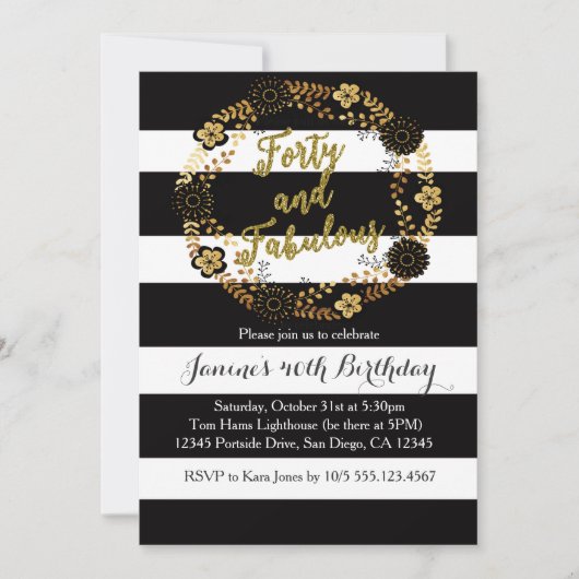 40 en Fabulous 40th Birthday Invitation Kaart (Voorkant)