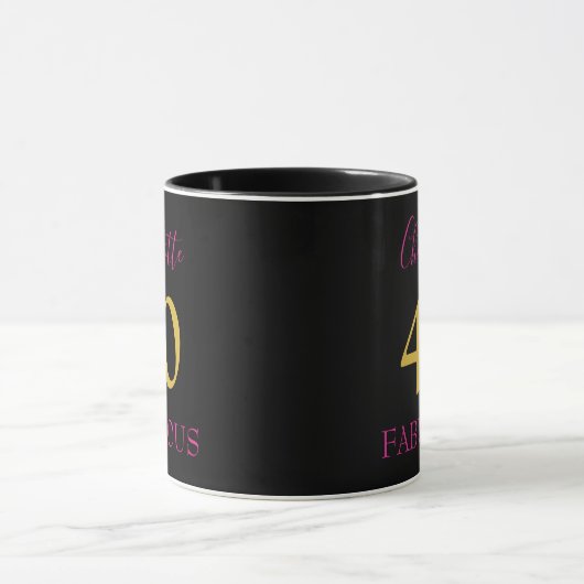 40 en Fabulous 40th Birthday Name Pink Black Gold Mok (Midden)