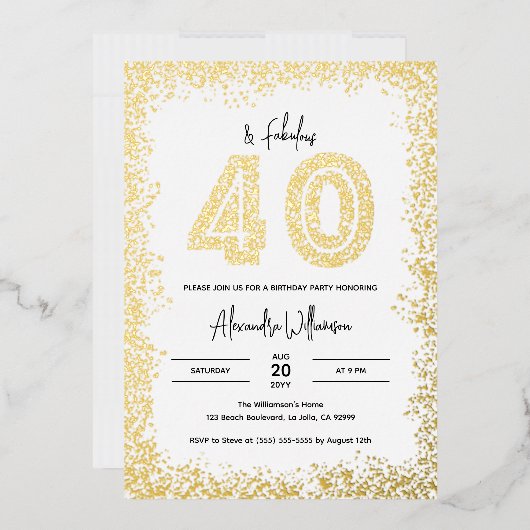 40 en Fabulous 40th Birthday Party Real Gold Folie Uitnodiging (Envelop)