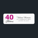 40 en Fabulous 40th Birthday Return Address Label<br><div class="desc">40 en Fabulous 40th Birthday Address Label. De woorden "40 en Fabulous" in roze glitter en zwart worden geplaatst met behulp van populaire typografie. De bijbehorende producten zoals een uitnodigingskaart,  postzegel en envelop zijn beschikbaar in onze winkel. Ook beschikbaar in andere kleuren.</div>