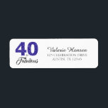 40 en Fabulous 40th Birthday Return Address Label<br><div class="desc">40 en Fabulous 40th Birthday Address Label. De woorden "40 en Fabulous" in koninklijk blauw glitter en zwart worden geplaatst met behulp van populaire typografie. De bijbehorende producten zoals een uitnodigingskaart,  postzegel en envelop zijn beschikbaar in onze winkel. Ook beschikbaar in andere kleuren.</div>