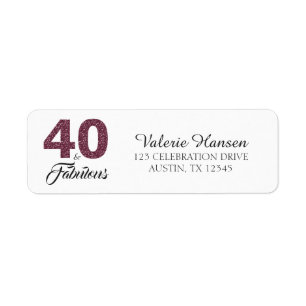 40 en Fabulous 40th Birthday Return Address Label