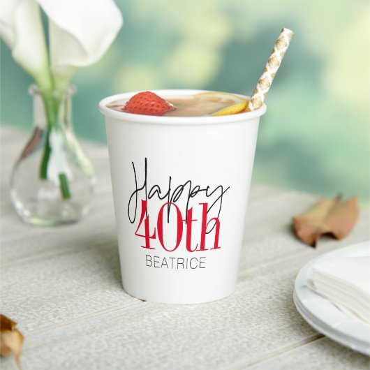 40 en Fabulous 40th Birthday Script Papieren Bekers (Insitu)