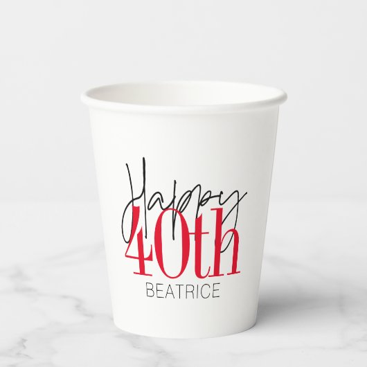 40 en Fabulous 40th Birthday Script Papieren Bekers (Achterkant)