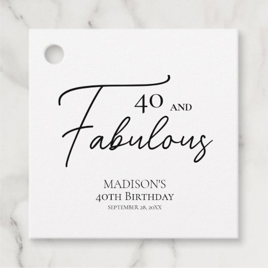40 en Fabulous 40th Black & White Verjaardag Bedankjes Labels (Voorkant)