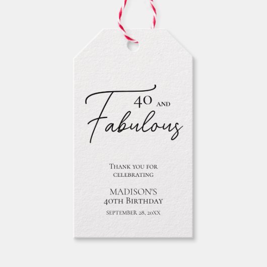 40 en Fabulous 40th Black & White Verjaardag Cadeaulabel (Voorkant)