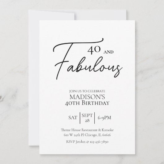 40 en Fabulous 40th Black & White Verjaardag Kaart (Voorkant)