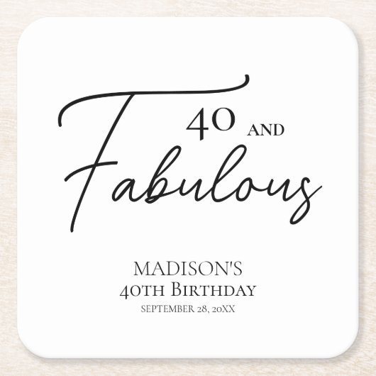 40 en Fabulous 40th Black & White Verjaardag Kartonnen Onderzetters (Voorkant)