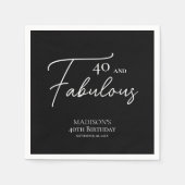 40 en Fabulous 40th Black & White Verjaardag Servet (Voorkant)