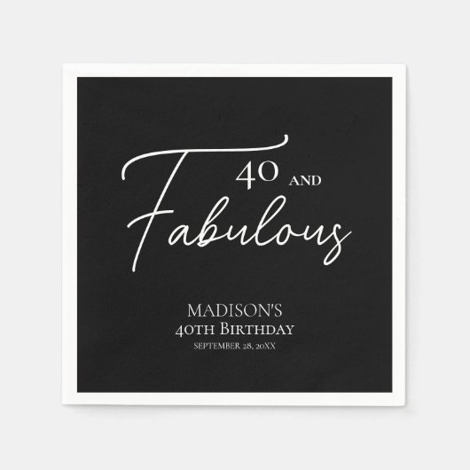 40 en Fabulous 40th Black & White Verjaardag Servet (Voorkant)
