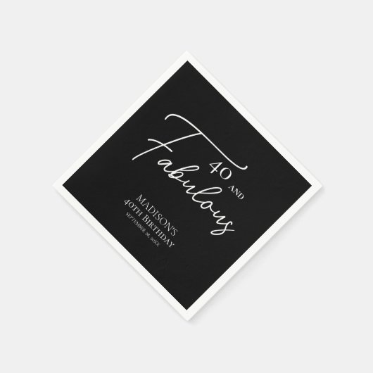 40 en Fabulous 40th Black & White Verjaardag Servet (Hoek)