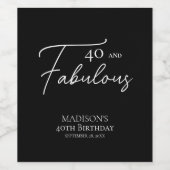 40 en Fabulous 40th Black & White Verjaardag Wijn Etiket (Enkel label)