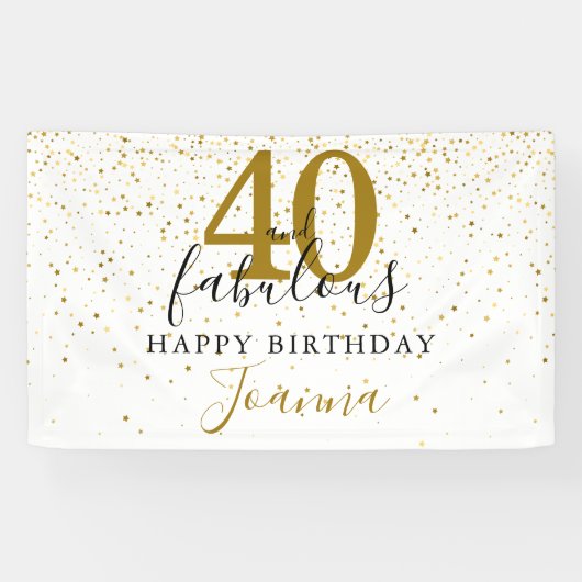 40 en Fabulous Birthday Elegant Gold en Black Spandoek (Horizontaal)