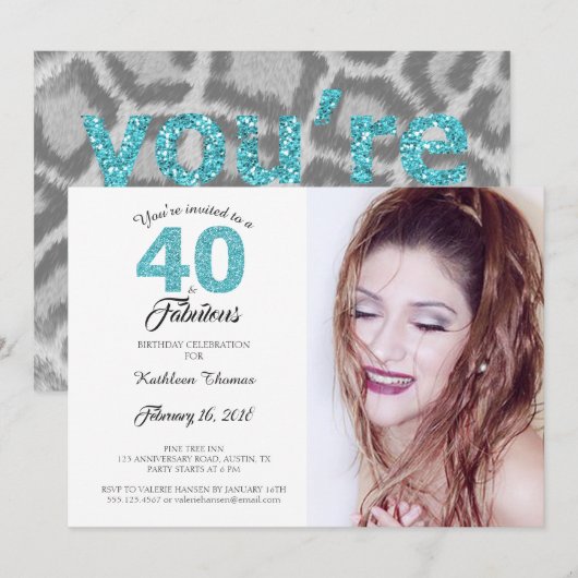 40 en Fabulous Birthday Party Photo Invitation Kaart (Voorkant / Achterkant)
