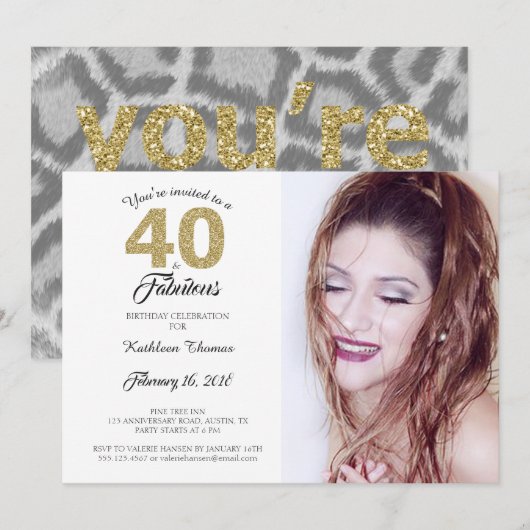 40 en Fabulous Birthday Party Photo Invitation Kaart (Voorkant / Achterkant)