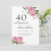 40 en Fabulous Birthday Party Pink Floral Kaart (Staand voorkant)