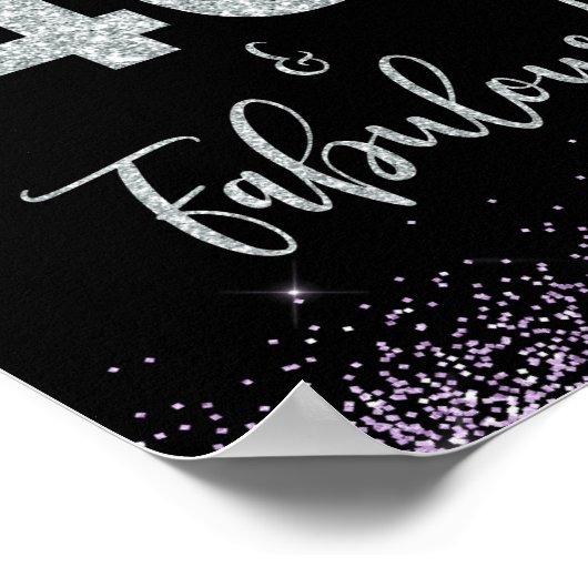 40 en Fabulous Birthday Party Sign Black & Paars Poster (Hoek)