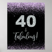 40 en Fabulous Birthday Party Sign Black & Paars Poster (Voorkant)