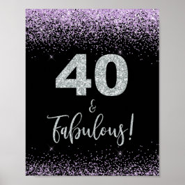 40 en Fabulous Birthday Party Sign Black & Paars Poster