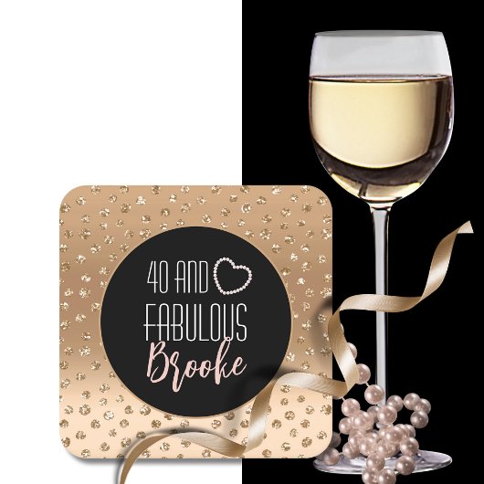 40 en Fabulous Birthday Sparkle Gold Black Blush Kartonnen Onderzetters