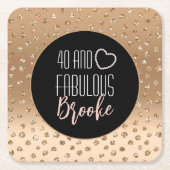40 en Fabulous Birthday Sparkle Gold Black Blush Kartonnen Onderzetters (Voorkant)