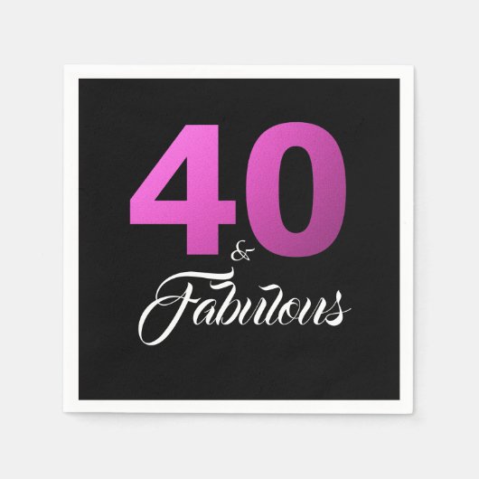 40 en Fabulous Black and Pink Birthday Party Servet (Voorkant)