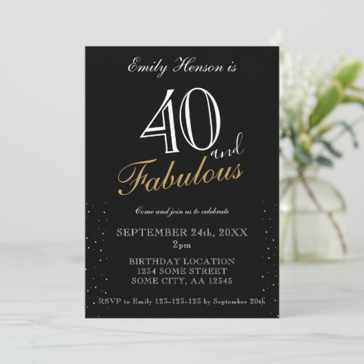 40 en Fabulous Black Elegant Script Birthday Kaart (Staand voorkant)