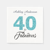40 en Fabulous Blauwe Glitter 40ste Verjaardagsfee Servet (Voorkant)