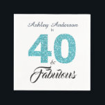 40 en Fabulous Blue Glitter 40th Birthday Party Servet<br><div class="desc">Viel het draaien 40 in stijl met dit elegante douane 40th verjaardagsontwerp, 40 en geweldig in turquoise blauw glitter en zwart en jouw naam in het schitterende manuscriptkalligrafie. Exclusief voor u ontworpen door Happy Dolphin Studio. Als je hulp nodig hebt, kun je contact met ons opnemen via onze winkel. Wij...</div>