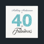 40 en Fabulous Blue Glitter 40th Birthday Party Servet<br><div class="desc">Viel het draaien 40 in stijl met dit elegante douane 40th verjaardagsontwerp, 40 en geweldig in turquoise blauw glitter en zwart en jouw naam in het schitterende manuscriptkalligrafie. Exclusief voor u ontworpen door Happy Dolphin Studio. Als je hulp nodig hebt, kun je contact met ons opnemen via onze winkel. Wij...</div>