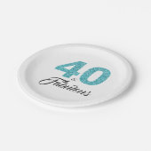 40 en Fabulous Blue Glitter Verjaardagsfeest Papieren Bordje (Gekanteld)