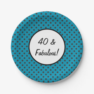 40 en Fabulous Blue Polka Dots Papieren Bordje