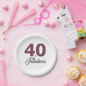 40. en Fabulous Burgundy Glitter Birthday Party Papieren Bordje (Feest)