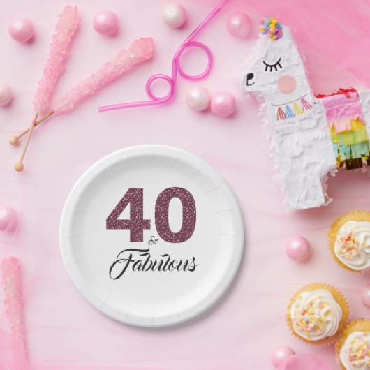 40. en Fabulous Burgundy Glitter Birthday Party Papieren Bordje (Feest)
