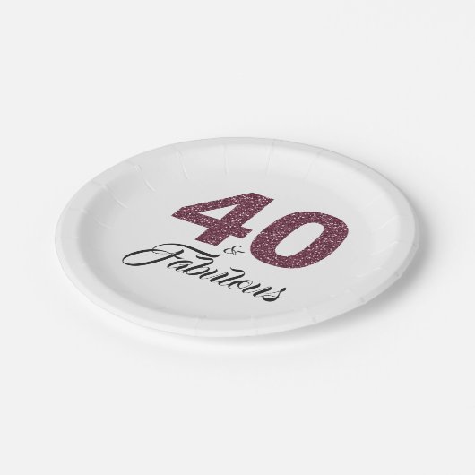 40. en Fabulous Burgundy Glitter Birthday Party Papieren Bordje (Gekanteld)