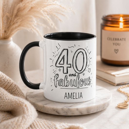 40 en Fabulous Doodle Gefeliciteerd Verjaardag Mok