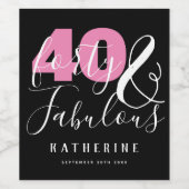 40 en Fabulous Elegant 40e verjaardag Wijn Etiket (Enkel label)