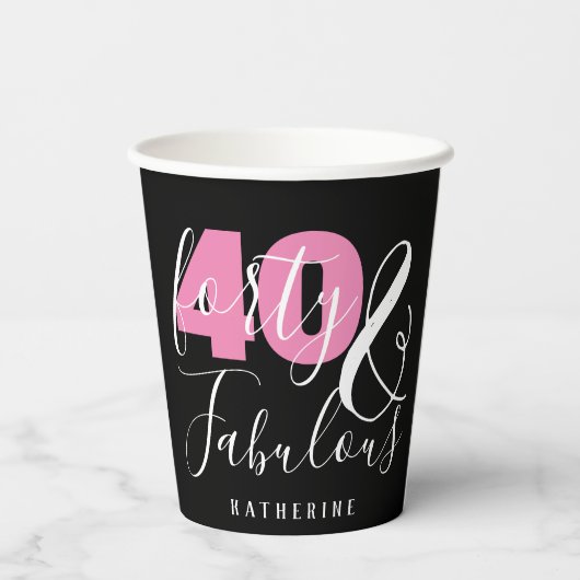 40 en Fabulous Elegant 40th Birthday, aangepast Papieren Bekers (Achterkant)