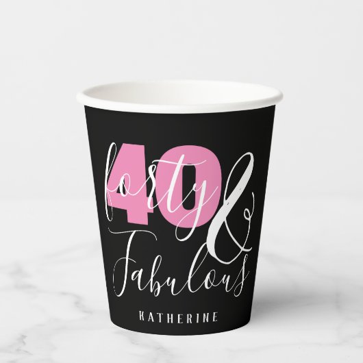 40 en Fabulous Elegant 40th Birthday, aangepast Papieren Bekers (Voorkant)