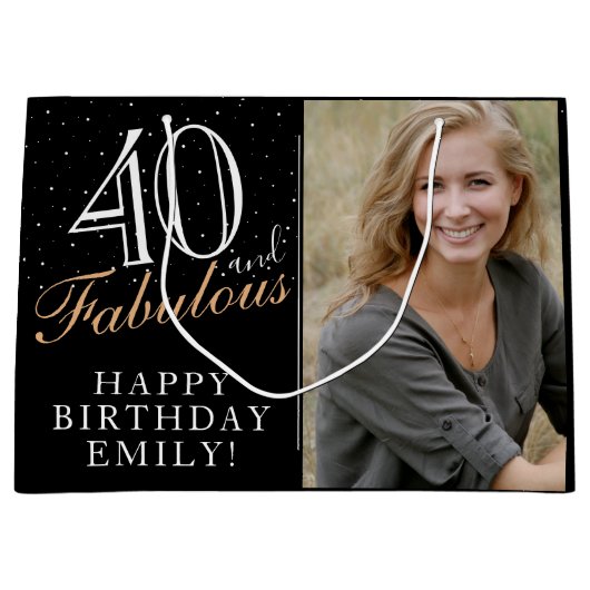 40 en Fabulous Elegant Black 40th Birthday Foto Groot Cadeauzakje (Voorkant)