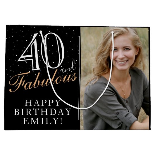 40 en Fabulous Elegant Black 40th Birthday Foto Groot Cadeauzakje (Achterkant)